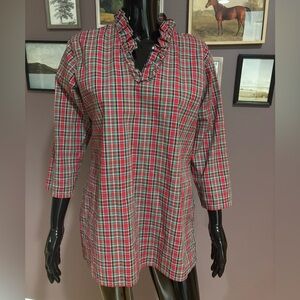 Haley & The Hound Tunic Top Womens Size Medium Christmas Plaid
Ruffle Shirt